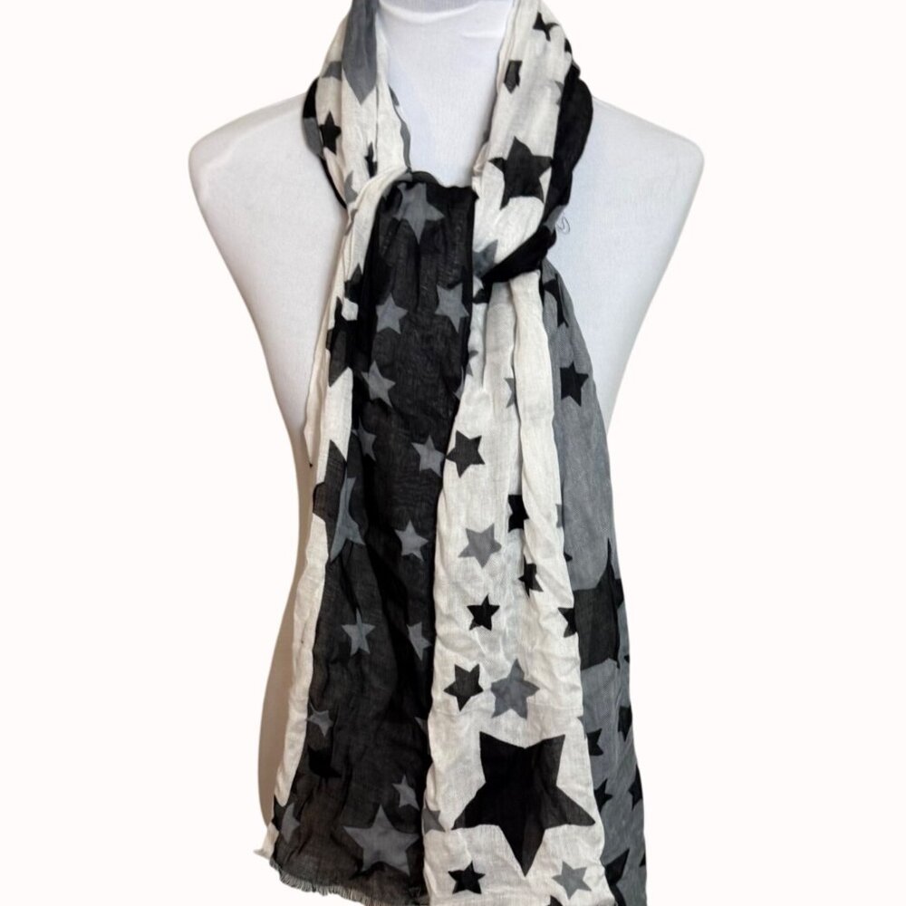 Starry Black White Gradient Scarf By Express Lightweight Colorblock Frayed Hem